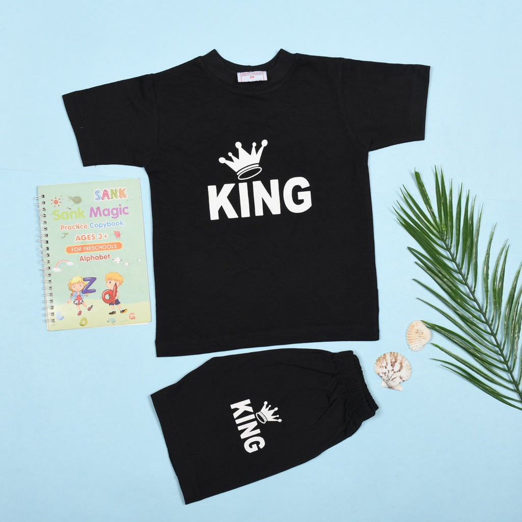 Jenny Denial black cotton KING print half sleeve baby T-shirt and shorts – original photo 1