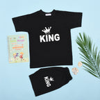 Jenny Denial black cotton KING print half sleeve baby T-shirt and shorts – original photo 1