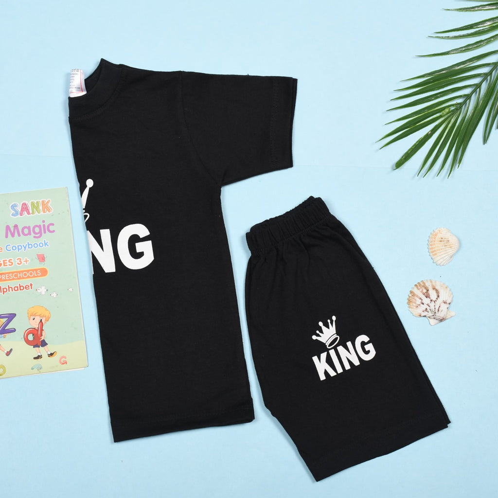 Jenny Denial black cotton KING print half sleeve baby T-shirt and shorts – original photo 2