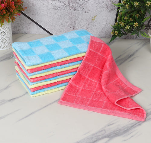 Jenny Denial cotton face towels with check pattern in pink blue and yellow