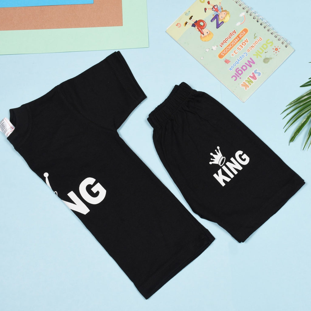 Jenny Denial black cotton KING print half sleeve baby T-shirt and shorts – original photo 3