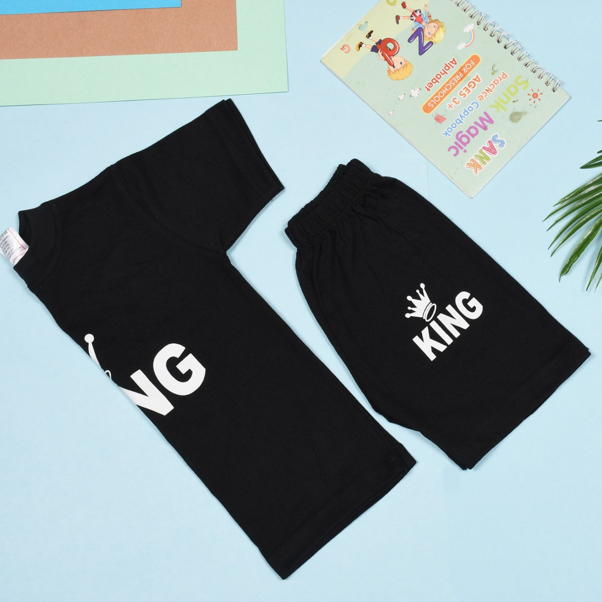 Jenny Denial black cotton KING print half sleeve baby T-shirt and shorts – original photo 3