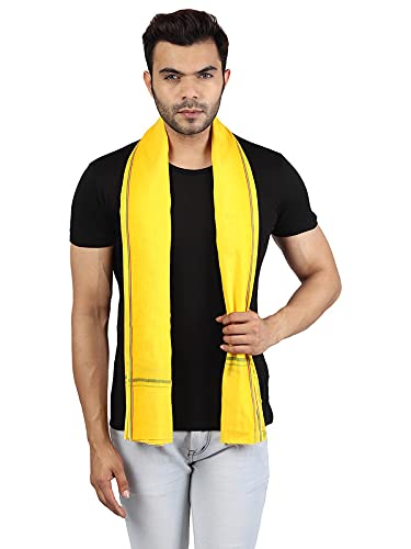 JENNY DENIAL 100% Pure Cotton Gamcha/Gomasa for Men 300 GSM SOFT Handloom Printed (Size :: Full Size) Stole Yellow Color Pack of angocha