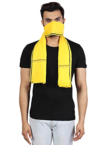 JENNY DENIAL 100% Pure Cotton Gamcha/Gomasa for Men 300 GSM Handloom Printed (Size :: Full Size) Stole Yellow Color Pack of 1 angocha