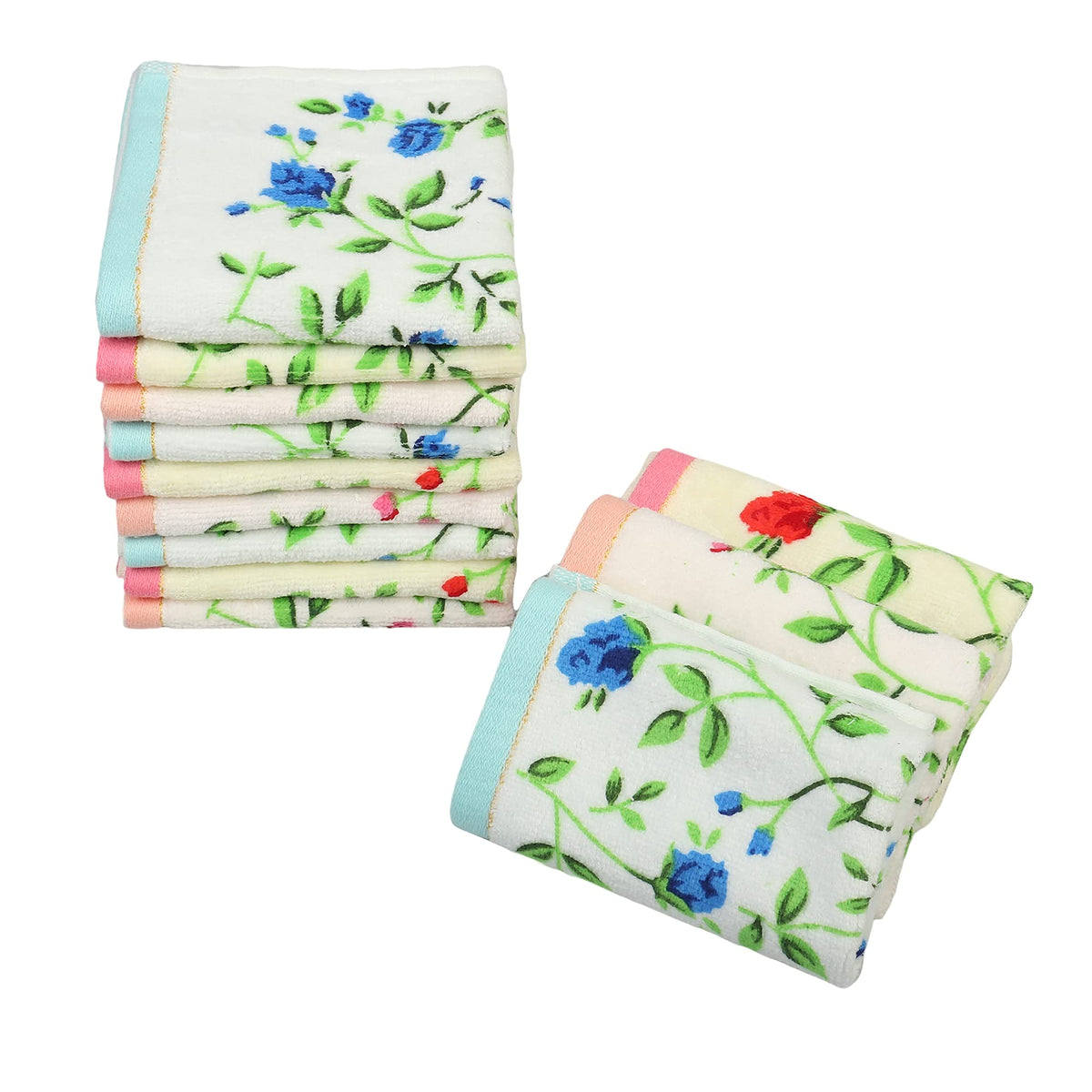 JENNY DENIAL 100% Velvet Luxury Cotton Face Towel Set of 12 Soft & Absorbent (Size:: Small) Color:: Bright Multicolor 400 GSM