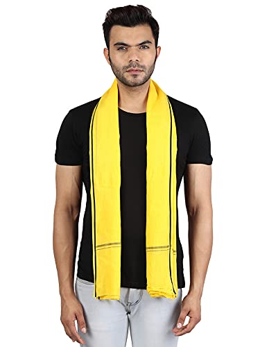 JENNY DENIAL 100% Pure Cotton Gamcha/Gomasa for Men 300 GSM Handloom Printed (Size :: Full Size) Stole Yellow Color Pack of 1 angocha