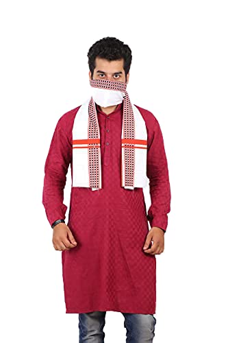 JENNY DENIAL 100% Pure Cotton Saffron Modi Gamcha/Gomasa for Men 300 GSM Handloom Printed (Size :: Full Size) Stole White Color Pack of angocha