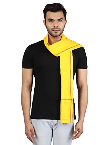 JENNY DENIAL 100% Pure Cotton Gamcha/Gomasa for Men 300 GSM SOFT Handloom Printed (Size :: Full Size) Stole Yellow Color Pack of angocha