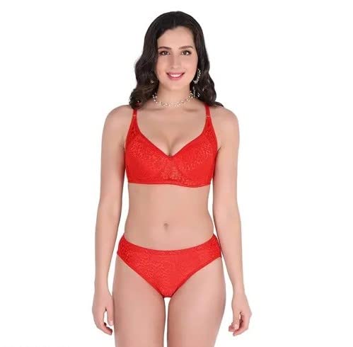 SCTC Women's Net Bra & Panty Set – Non-Padded, Wire-Free, Full Coverage | 3 Different Colours | Pack of 3 Sets