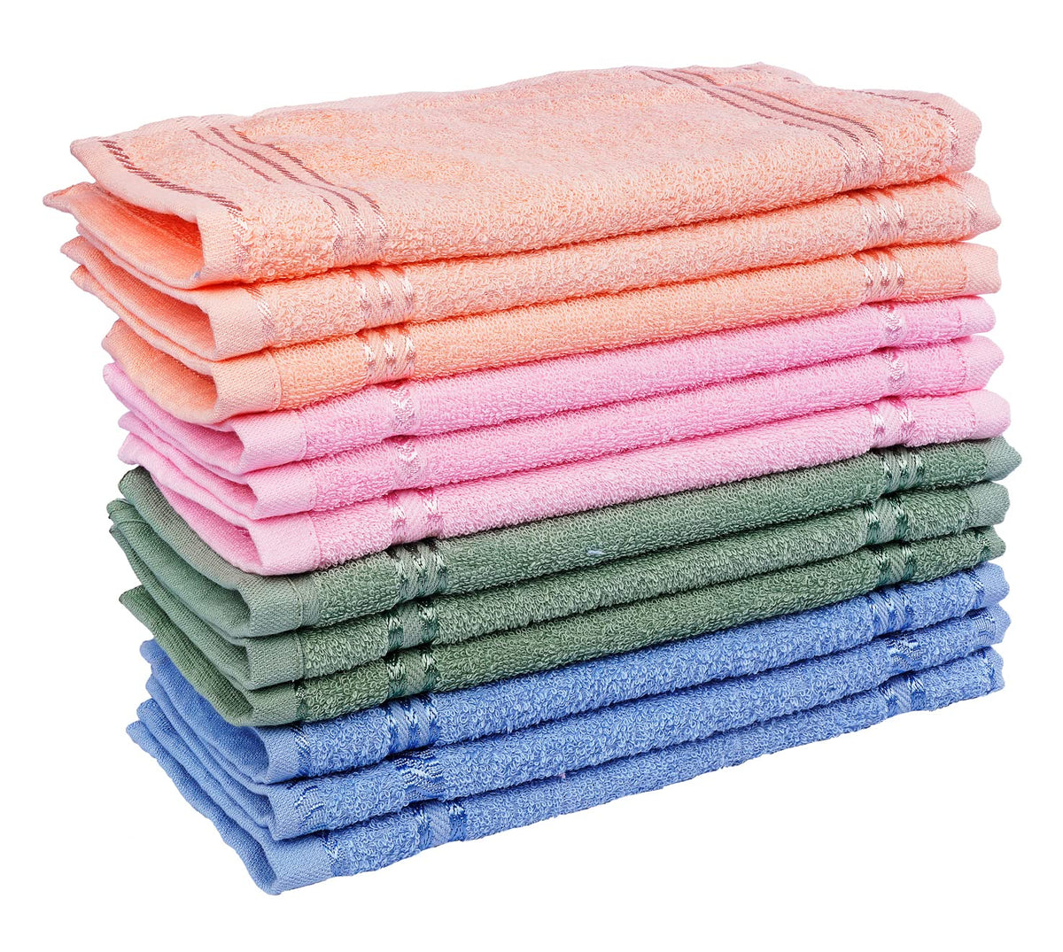 JENNY DENIAL 100% Cotton Face Towel Set of 12pc Soft & Absorbent (Size:: Small 9 * 9 Inch) Color :: Multi 300 GSM