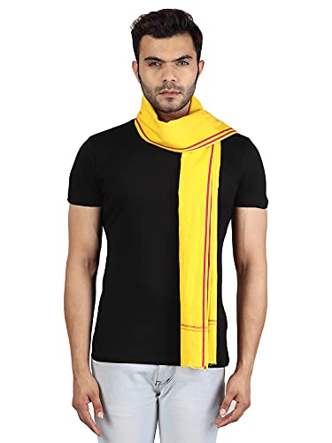 JENNY DENIAL 100% Pure Cotton Gamcha/Gomasa for Men 300 GSM Handloom Soft & Absorbent Printed (Size :: Full Size) Stole Yellow Color Pack of angocha