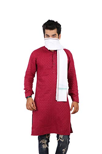 JENNY DENIAL 100% Pure Cotton White Gamcha/Gomasa for Men 300 GSM Handloom Printed (Size :: Full Size) Stole angocha