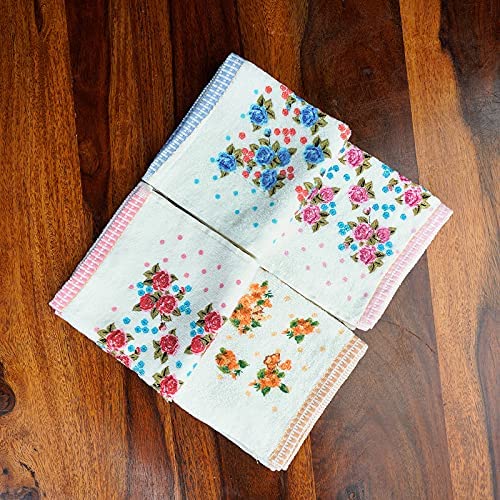 JENNY DENIAL 100% Cotton Velvet Face Towel Set of 12 Soft & Absorbent (Size:: Small) Floral Print