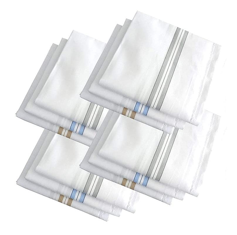 JENNY DENIAL 100% Cotton White Handkerchief/Rumal for men and boys Big size XXL Size 48 * 48 Cm Multicolor boarder design Combo Pack