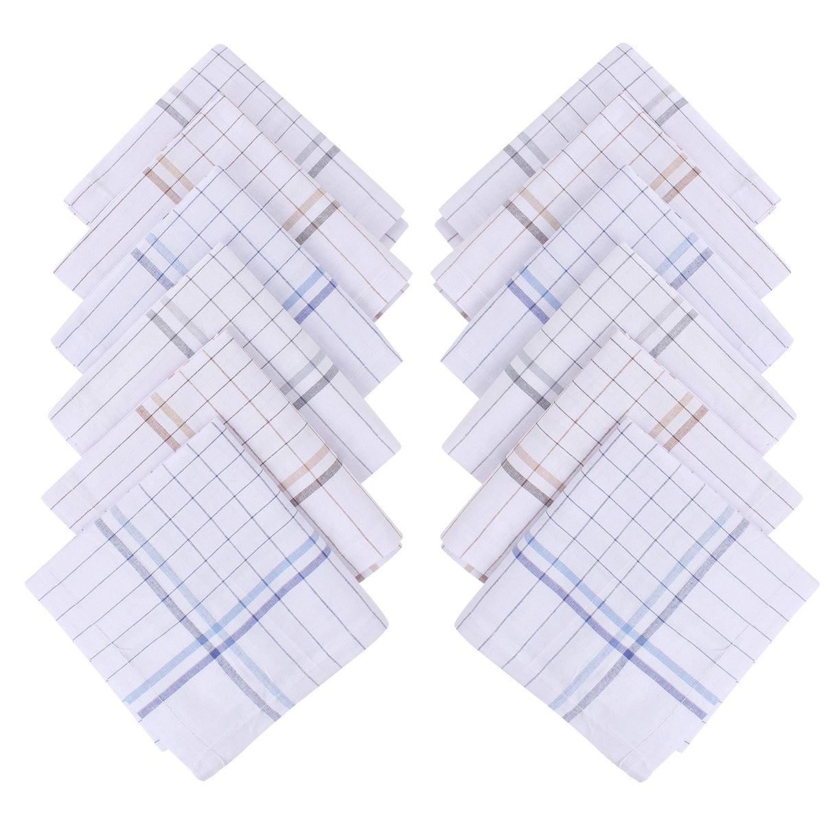 JENNY DENIAL PURE COTTON MULTICOLOR Strips Handkerchief/RUMAL FOR MEN PACK OF 12 (Size 48 * 48 CM)