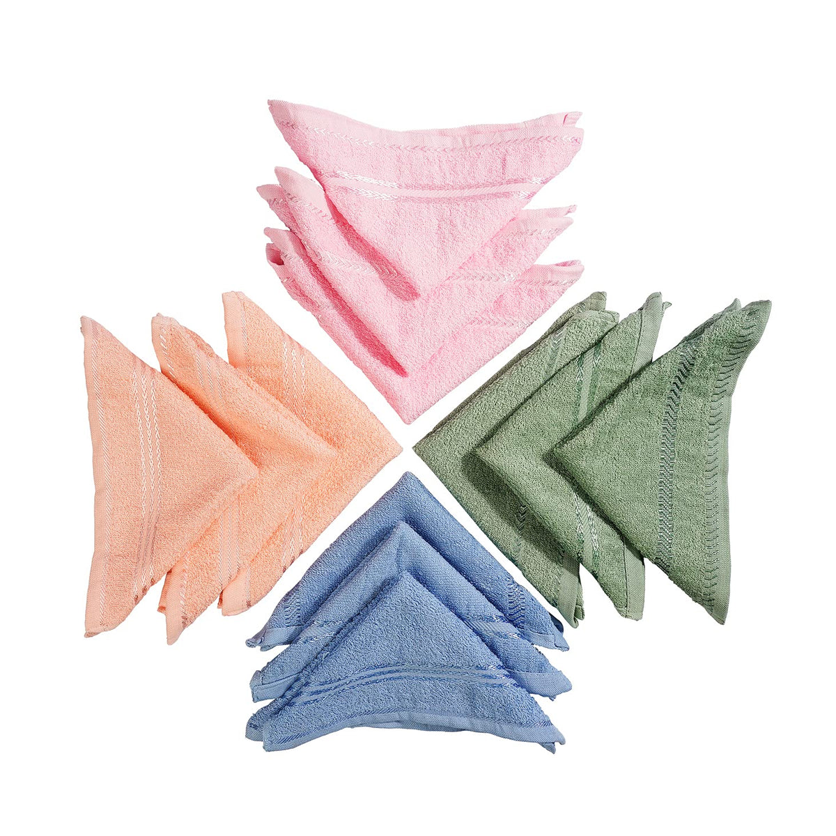 JENNY DENIAL 100% Cotton Face Towel Set of 12pc Soft & Absorbent (Size:: Small 9 * 9 Inch) Color :: Multi 300 GSM