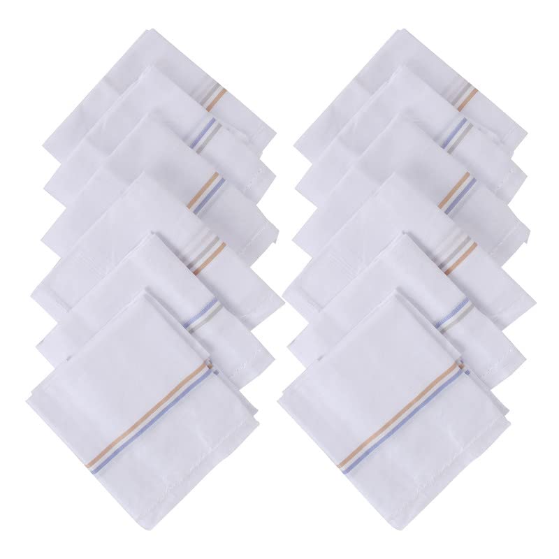JENNY DENIAL 100% CottoN White Handkerchief/Rumal for men and boys Big size XXL Size 48 * 48 Cm Strip design Combo Pack