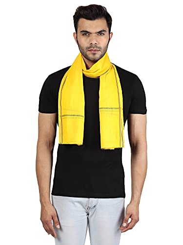 JENNY DENIAL 100% Pure Cotton Gamcha/Gomasa for Men 300 GSM SOFT Handloom Printed (Size :: Full Size) Stole Yellow Color Pack of angocha