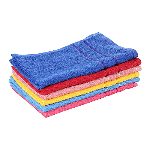 JENNY DENIAL 100% Cotton Hand Towels Set of 06 Soft & Super Abosrbent for Kitchen, Bathroom (425 GSM) Multi Color (Size 14 * 21 Inch)