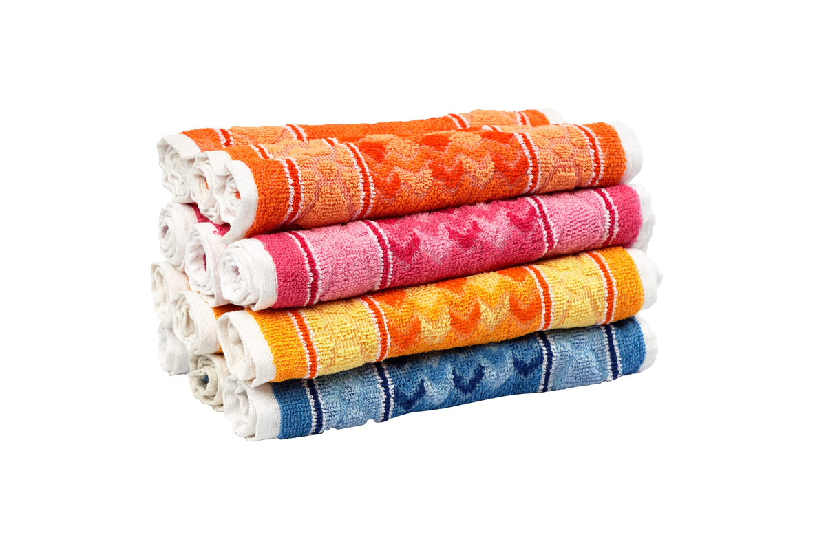 JENNY DENIAL 100% Cotton Face Towel Set of 12 Soft & Absorbent (Size:: Small) Color:: Bright Multicolor 300 GSM