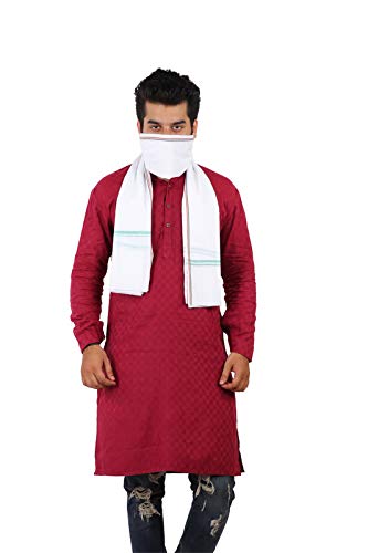 JENNY DENIAL 100% Pure Cotton White Gamcha/Gomasa for Men 300 GSM Handloom Printed (Size :: Full Size) Stole angocha