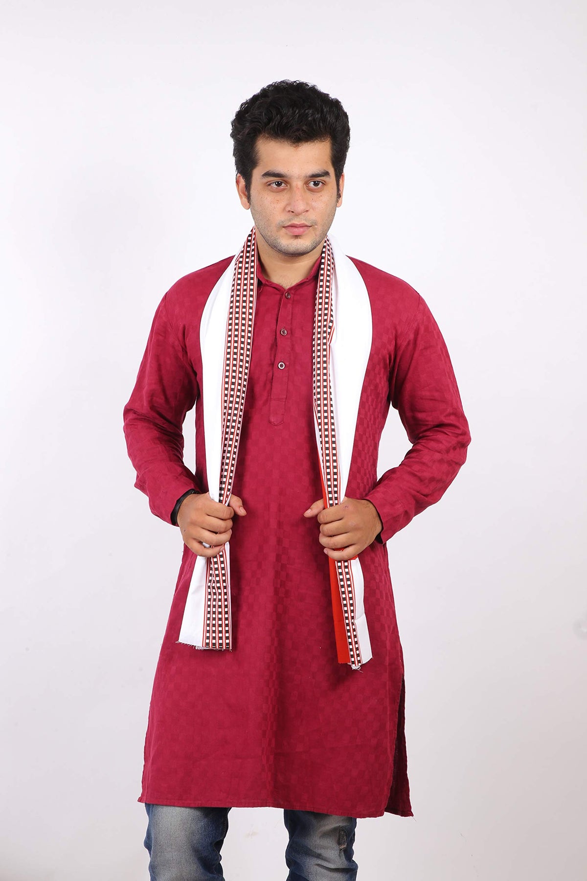 100% Pure Cotton Gamcha/Gomasa for Men 300 GSM Handloom Printed (Size :: Full Size) Stole Color White angocha