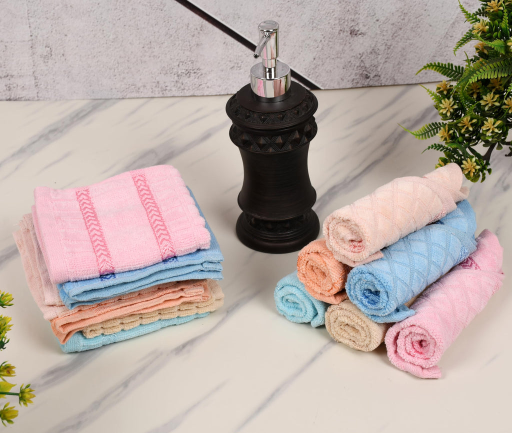 JENNY DENIAL 100% Velvet Cotton Unisex Face Towel 10 * 10 Inch Multicolor Set of 12pc Soft and Super Absorvent Pack