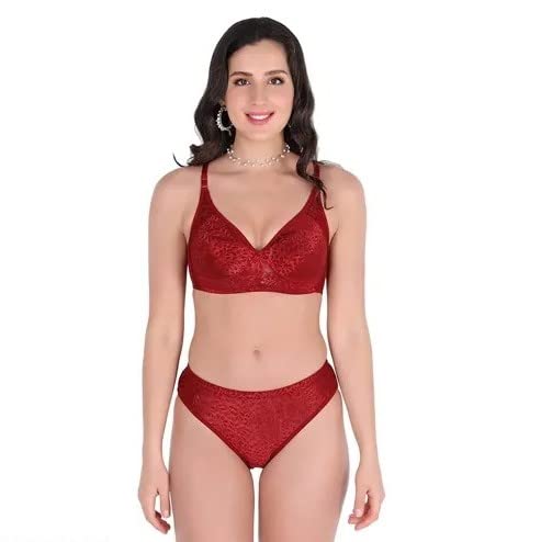 SCTC Women's Net Bra & Panty Set – Non-Padded, Wire-Free, Full Coverage | 3 Different Colours | Pack of 3 Sets