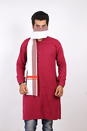JENNY DENIAL 100% Pure Cotton Saffron Modi Gamcha/Gomasa for Men 300 GSM Handloom Printed (Size :: Full Size) Stole White Color Pack of angocha