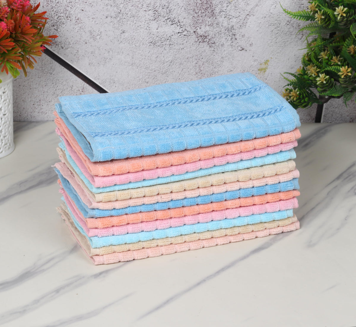 JENNY DENIAL 100% Velvet Cotton Unisex Face Towel 10 * 10 Inch Multicolor Set of 12pc Soft and Super Absorvent Pack