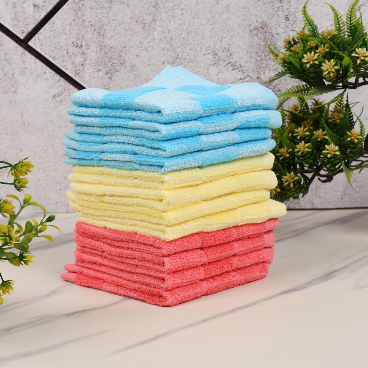 JENNY DENIAL Unisex 100% Cotton Face Towel Multipurpose use Hanky/Hankerchief/Ruma Soft and Fully absorvent Size 10 * 10 Multicolor Set of 12pc