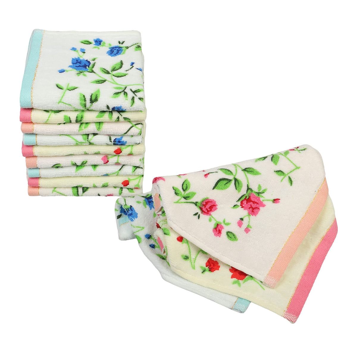JENNY DENIAL 100% Velvet Luxury Cotton Face Towel Set of 12 Soft & Absorbent (Size:: Small) Color:: Bright Multicolor 400 GSM