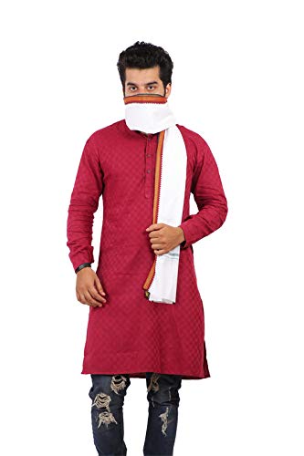 JENNY DENIAL 100% Pure Cotton White Gamcha/Gomasa for Men 300 GSM Handloom Printed (Size :: Full Size) Stole angocha
