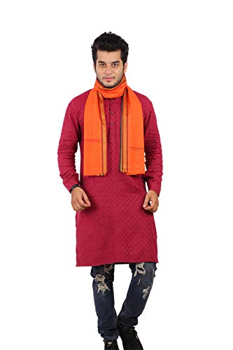 JENNY DENIAL 100% Pure Cotton Saffron Gamcha/Gomasa for Men 300 GSM Handloom Printed (Size :: Full Size) Stole Bhagwa angocha