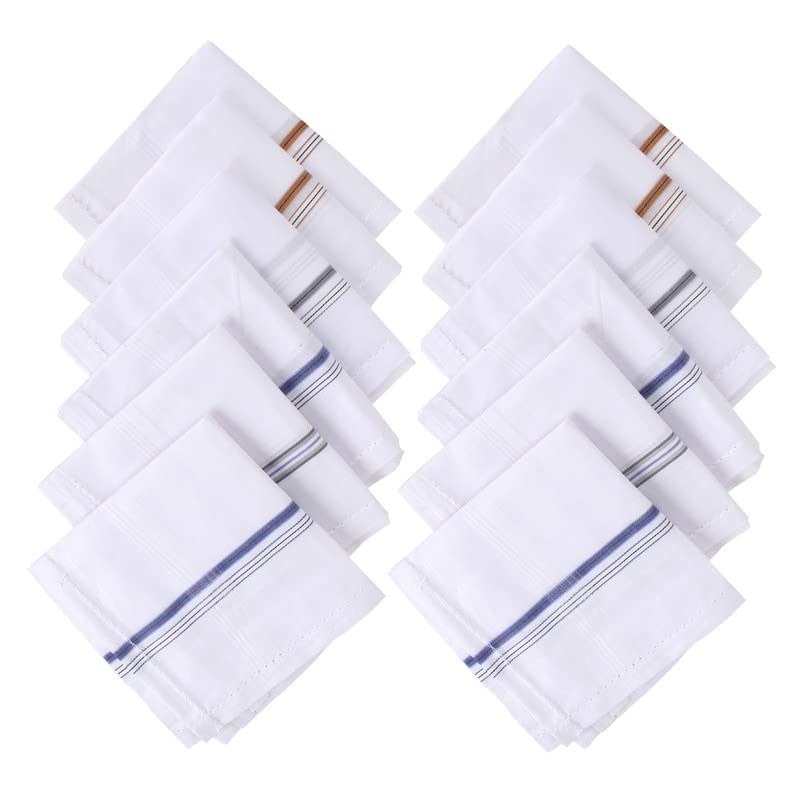 JENNY DENIAL 100% Cotton Pure White Handkerchief/Rumal for men and boys Big size XXL Size 48 * 48 Cm Strip design Combo Pack