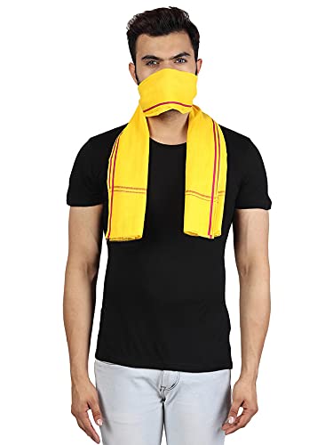 JENNY DENIAL 100% Pure Cotton Gamcha/Gomasa for Men 300 GSM Handloom Soft & Absorbent Printed (Size :: Full Size) Stole Yellow Color Pack of angocha