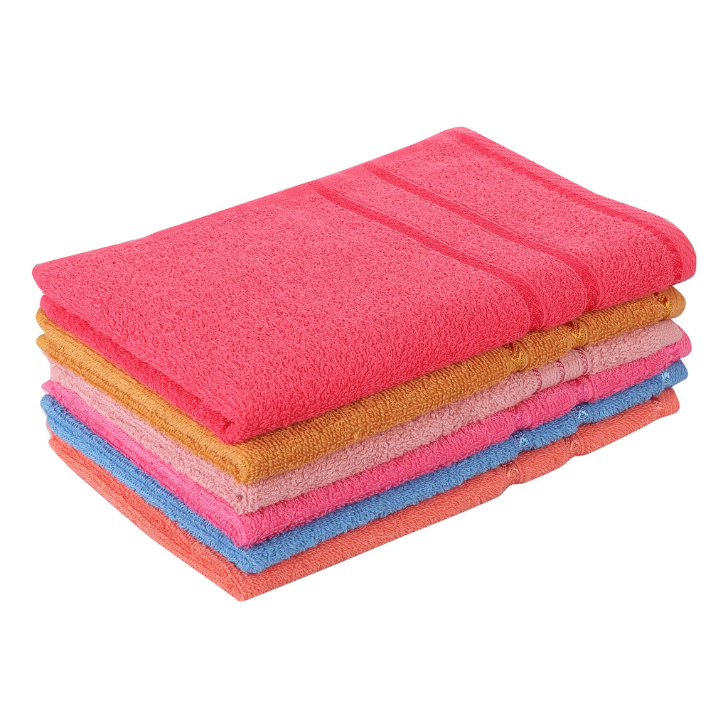 JENNY DENIAL 100% Cotton Hand Towels Set of 06 Soft & Super Abosrbent for Kitchen, Bathroom (425 GSM) Multi Color (Size 16 * 24 Inch)