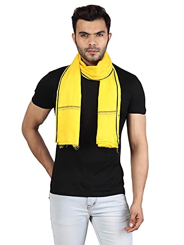 JENNY DENIAL 100% Pure Cotton Gamcha/Gomasa for Men 300 GSM Handloom Printed (Size :: Full Size) Stole Yellow Color Pack of 1 angocha
