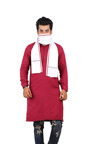 100% pure multi color Cotton White Gamcha/Gomasa for Men 300 GSM handloom printed (size :: Full size) Stole angocha