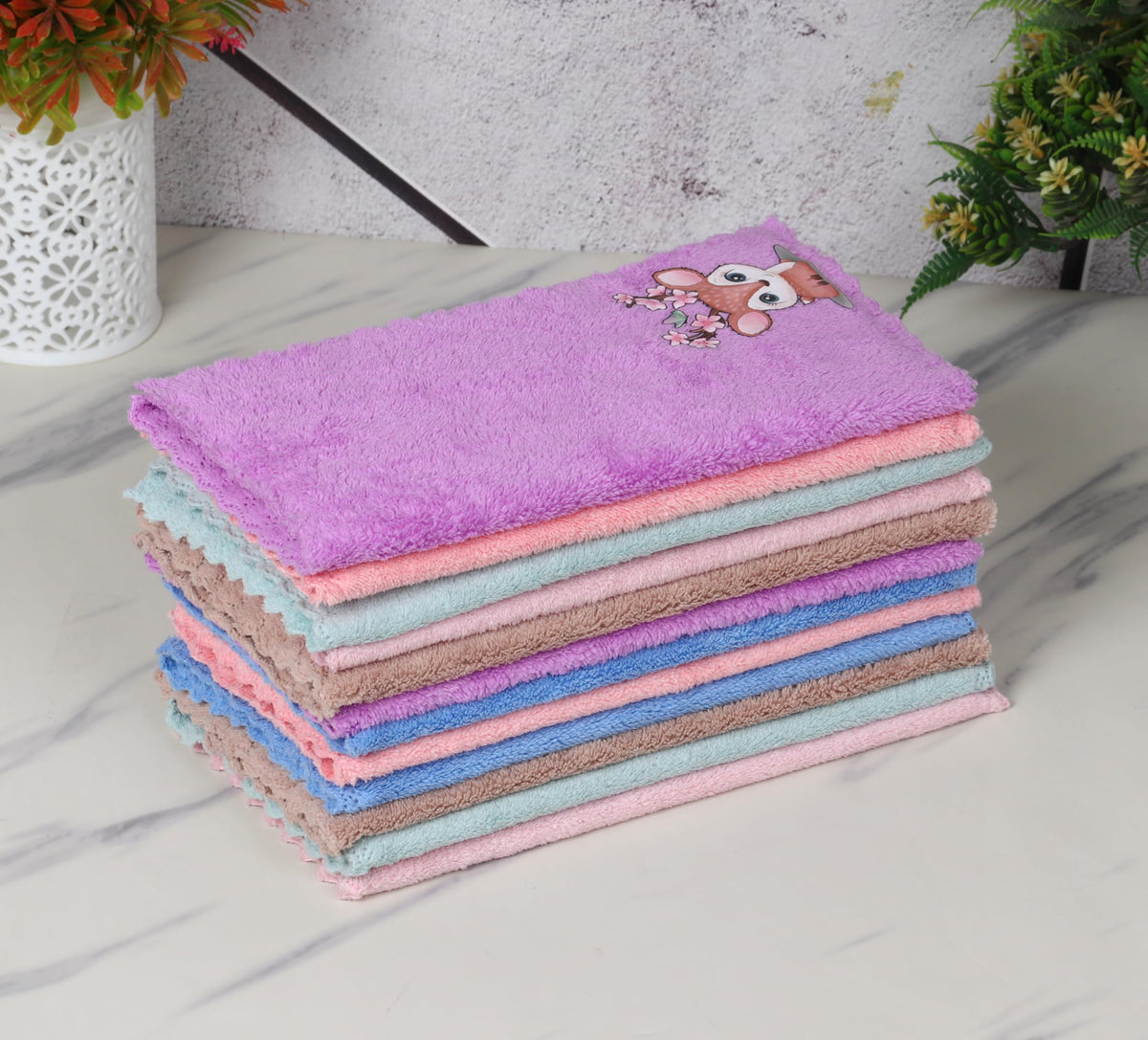 JENNY DENIAL Microfiber Face Towel Unisex Soft &Absorbent (Size 9 * 9) Multicolor Set of 6pc Pack