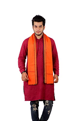 JENNY DENIAL 100% Pure Cotton Saffron Gamcha/Gomasa for Men 300 GSM Handloom Printed (Size :: Full Size) Stole Bhagwa angocha