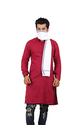 100% pure Cotton White blue Gamcha/Gomasa for Men 300 GSM handloom printed (size :: Full size) Stole angocha