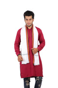 JENNY DENIAL 100% Pure Cotton White Gamcha/Gomasa for Men 300 GSM Handloom Printed (Size :: Full Size) Stole angocha