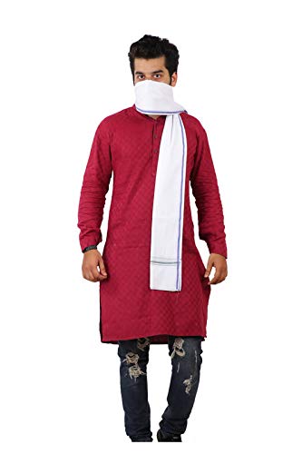 100% pure Cotton White blue strips Gamcha/Gomasa for Men 300 GSM handloom printed (size :: Full size) Stole angocha
