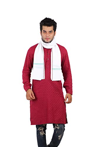 JENNY DENIAL 100% Pure Cotton White Gamcha/Gomasa for Men 300 GSM Handloom Printed (Size :: Full Size) Stole angocha