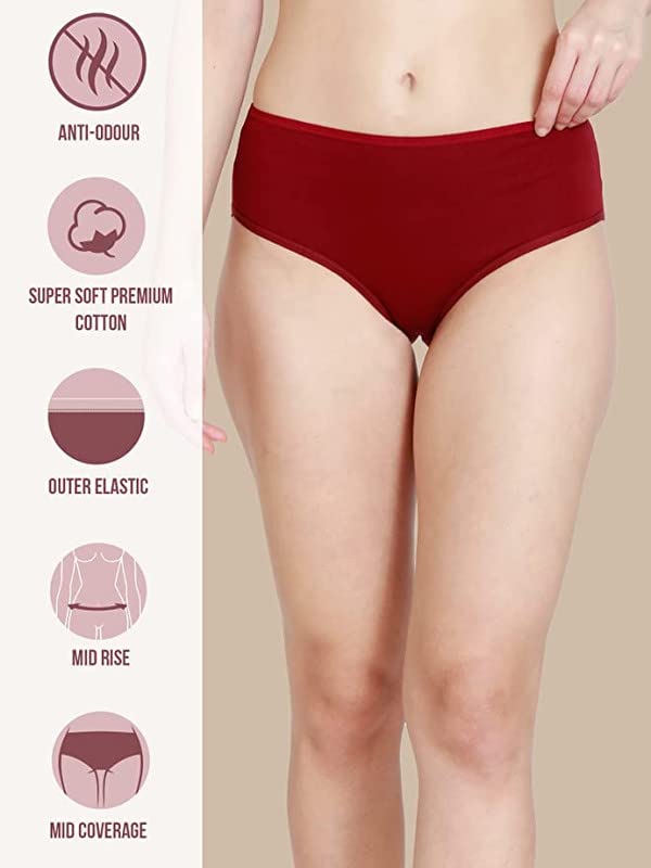 SCTC Women's & Girls Cotton Hipster mid Waist Plain Underwear/Briefs/Panties/Panty Outer Elastic Regular/Everyday/Daily Multicolor Combo Pack of