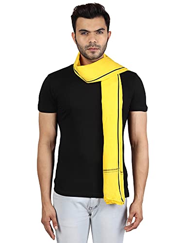 JENNY DENIAL 100% Pure Cotton Gamcha/Gomasa for Men 300 GSM Handloom Printed (Size :: Full Size) Stole Yellow Color Pack of 1 angocha