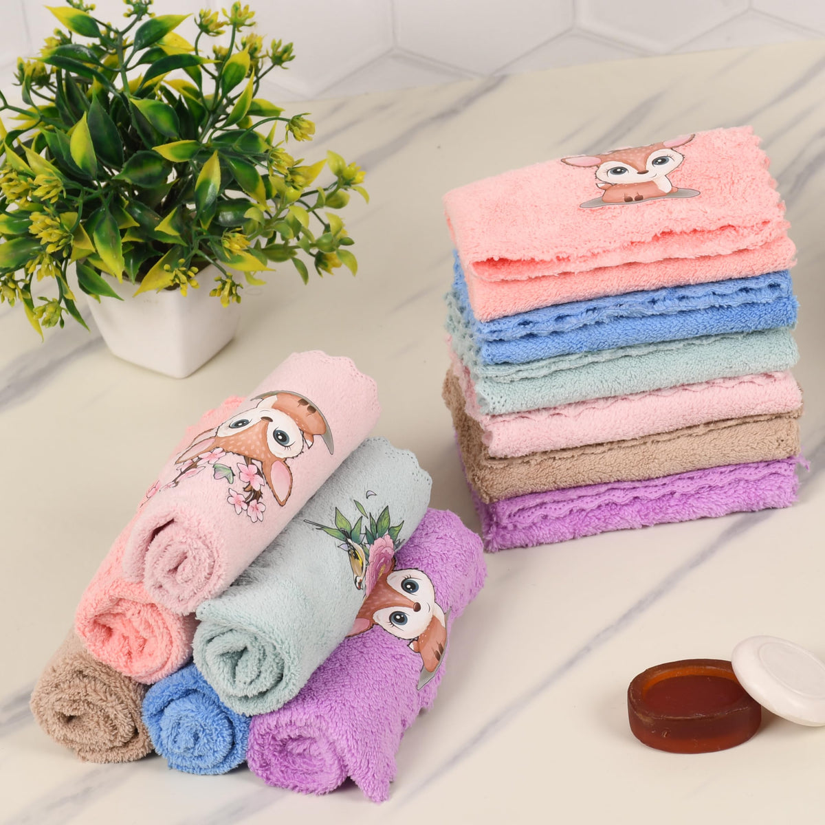 JENNY DENIAL Microfiber Face Towel Unisex Soft &Absorbent (Size 9 * 9) Multicolor Set of 6pc Pack