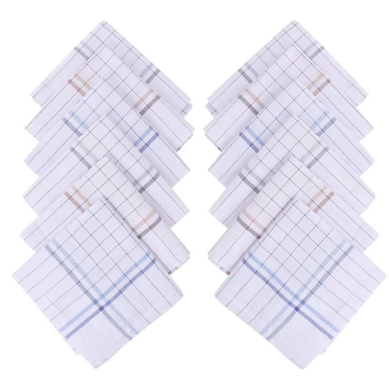 JENNY DENIAL 100% Cotton White Handkerchief/Rumal for men and boys Big size XXL Size 48 * 48 Cm Checked design Combo Pack