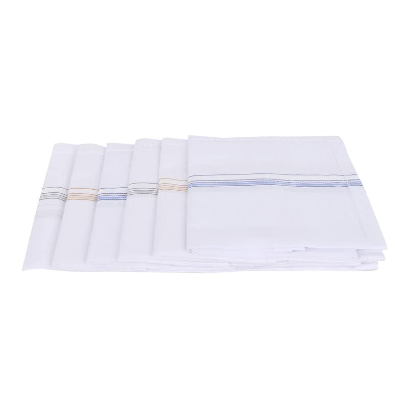 JENNY DENIAL 100% Cotton White Handkerchief/Rumal for men and boys Big size XXL Size 48 * 48 Cm Strip design Combo Pack
